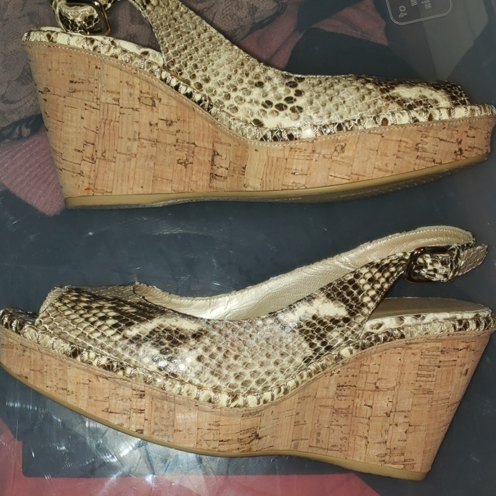 Stuart Weitzman Python Print Leather Wedges - image 7
